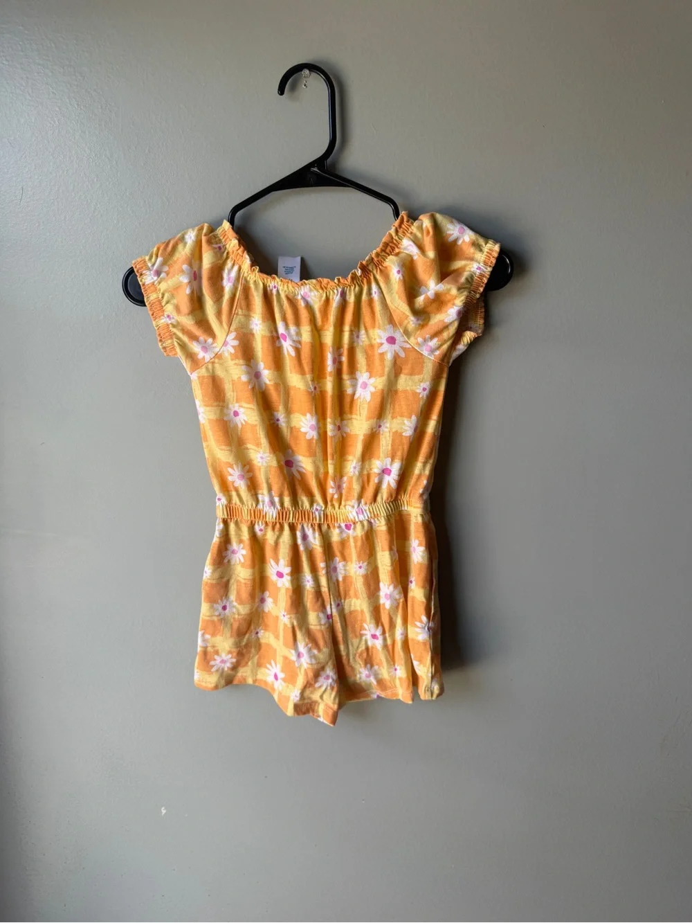 Girls Daisy Floral Romper Yellow Orange Summer Off Shoulder Size 7/8